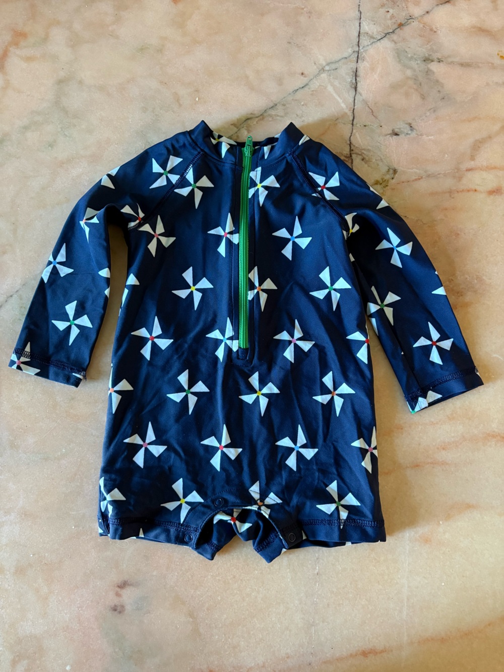 Primary Baby Boy or Girl Navy Blue Pinwheel Print Long-Sleeve Rashguard